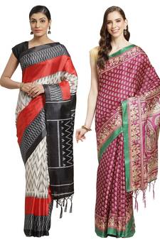 Multicolor printed art silk saree with blouse