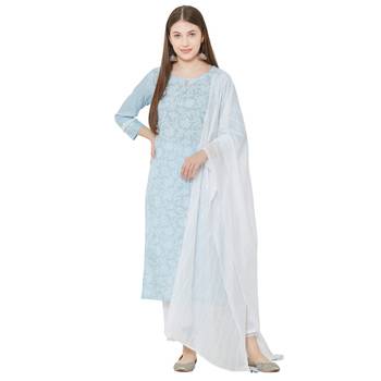 Os by Fourbuttons Womens Viscose Sky Blue Kurta Set 1