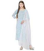 Os by Fourbuttons Womens Viscose Sky Blue Kurta Set