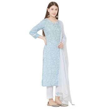 Os by Fourbuttons Womens Viscose Sky Blue Kurta Set 3