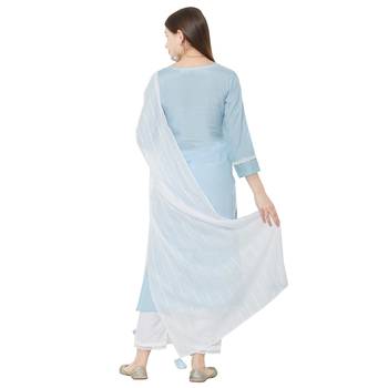 Os by Fourbuttons Womens Viscose Sky Blue Kurta Set 4