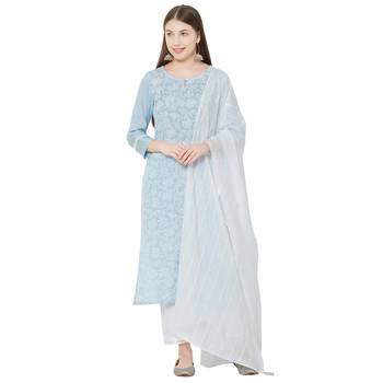 Os by Fourbuttons Womens Viscose Sky Blue Kurta Set 5