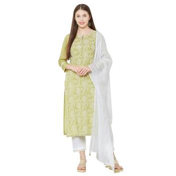 Os by Fourbuttons Womens Viscose Green Kurta Set 1