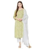 Os by Fourbuttons Womens Viscose Green Kurta Set