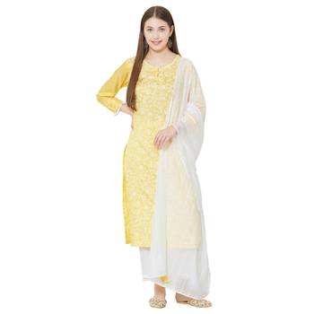 Os by Fourbuttons Womens Viscose Yellow Kurta Set 1