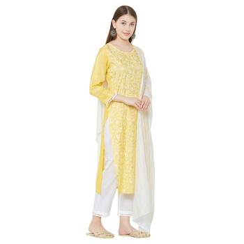 Os by Fourbuttons Womens Viscose Yellow Kurta Set 3