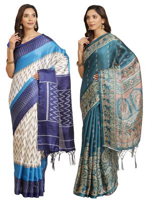 Multicolor printed art silk saree with blouse 1