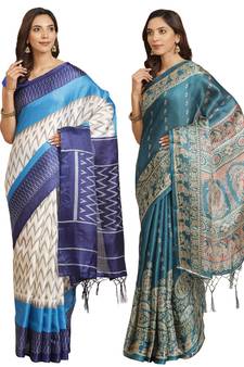 Multicolor printed art silk saree with blouse