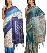 Multicolor printed art silk saree with blouse