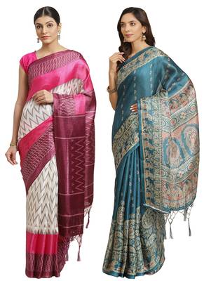 Multicolor printed art silk saree with blouse 1