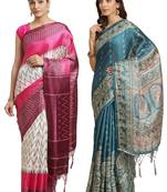 Multicolor printed art silk saree with blouse