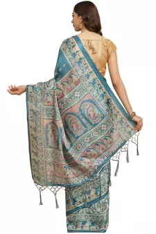 Multicolor printed art silk saree with blouse