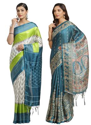 Multicolor printed art silk saree with blouse 1