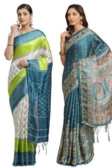 Multicolor printed art silk saree with blouse