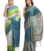 Multicolor printed art silk saree with blouse