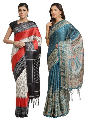 Multicolor printed art silk saree with blouse 1