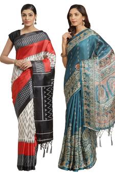 Multicolor printed art silk saree with blouse