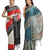 Multicolor printed art silk saree with blouse
