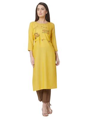 Os by Fourbuttons Womens Pure Cotton Yellow Kurta Set 1