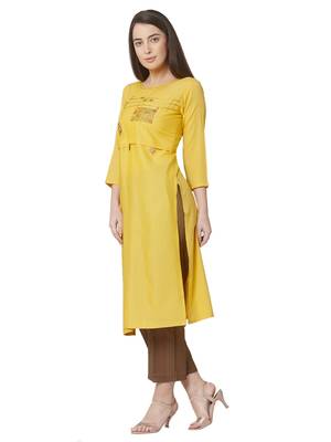 Os by Fourbuttons Womens Pure Cotton Yellow Kurta Set 2