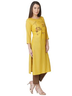 Os by Fourbuttons Womens Pure Cotton Yellow Kurta Set 3