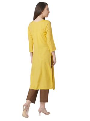 Os by Fourbuttons Womens Pure Cotton Yellow Kurta Set 4