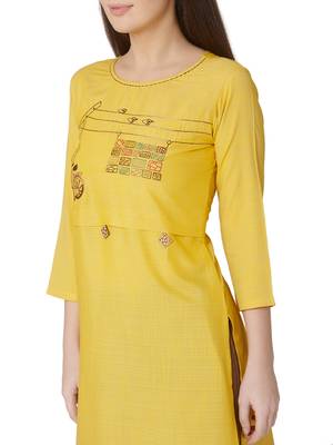 Os by Fourbuttons Womens Pure Cotton Yellow Kurta Set 5