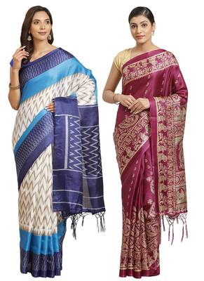 Multicolor printed art silk saree with blouse 1