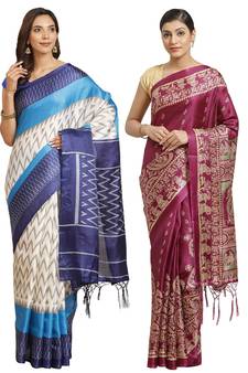 Multicolor printed art silk saree with blouse