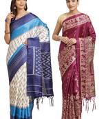 Multicolor printed art silk saree with blouse