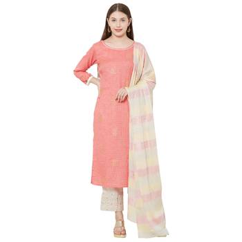 Os by Fourbuttons Womens Pure Cotton Pink Kurta Set 1