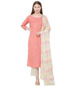 Os by Fourbuttons Womens Pure Cotton Pink Kurta Set