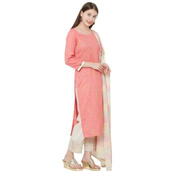 Os by Fourbuttons Womens Pure Cotton Pink Kurta Set 3