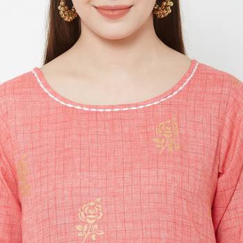 Os by Fourbuttons Womens Pure Cotton Pink Kurta Set 5