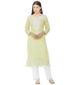 Os by Fourbuttons Womens Cotton Silk Yellow Kurta Set