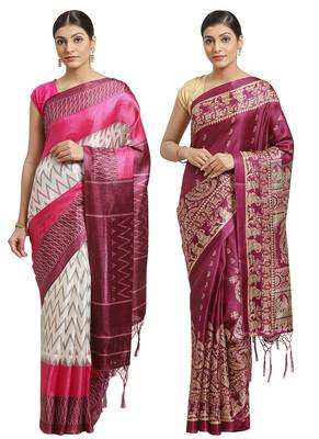 Multicolor printed art silk saree with blouse 1