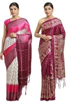 Multicolor printed art silk saree with blouse