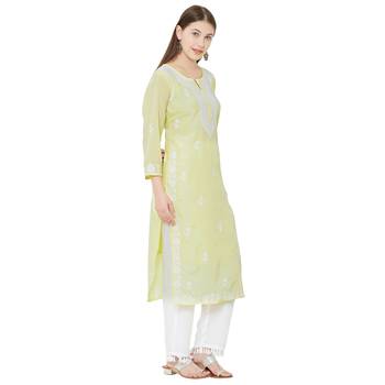 Os by Fourbuttons Womens Cotton Silk Yellow Kurta Set 3