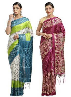 Multicolor printed art silk saree with blouse 1