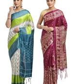 Multicolor printed art silk saree with blouse