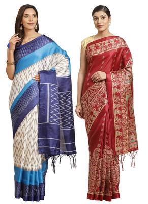 Multicolor printed art silk saree with blouse 1