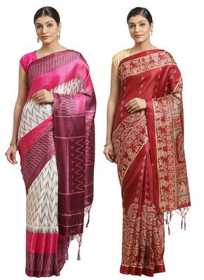 Multicolor printed art silk saree with blouse 1