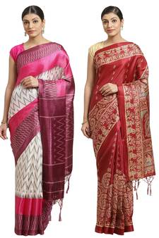 Multicolor printed art silk saree with blouse