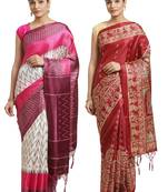 Multicolor printed art silk saree with blouse