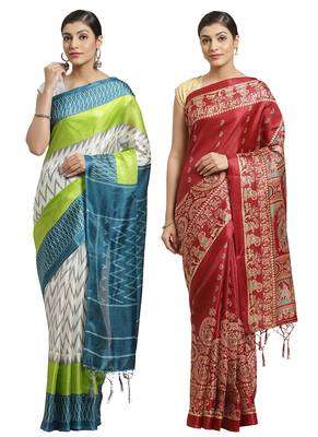 Multicolor printed art silk saree with blouse 1