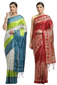 Multicolor printed art silk saree with blouse