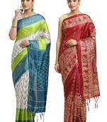 Multicolor printed art silk saree with blouse