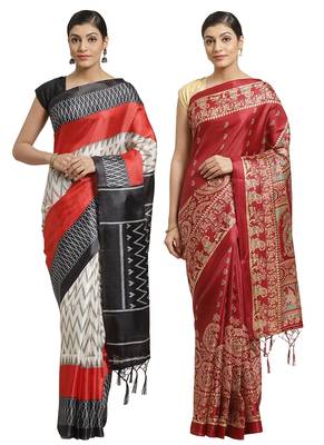 Multicolor printed art silk saree with blouse 1