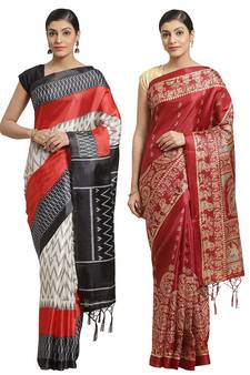 Multicolor printed art silk saree with blouse