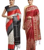 Multicolor printed art silk saree with blouse
